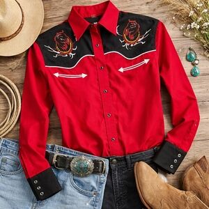 Vintage Western Shirt Sz SRed Embroidered Rodeo Rockabilly Cowgirl